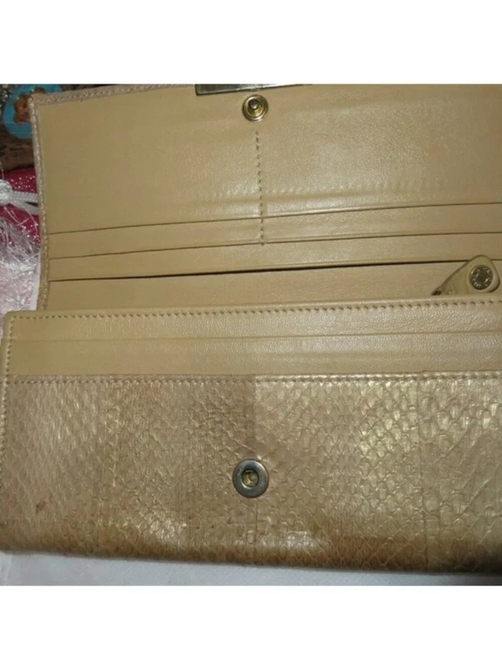 Jimmy Choo Gold Snakeskin Long Bifold Wallet Gold Tone Hardware